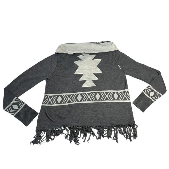 Women's Aztec Print Open Front Cardigan With Fringe Trim Size Small Boho Casual - Picture 2 of 7